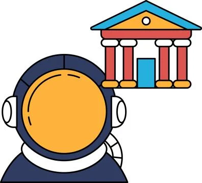 A man in a space suit is standing in front of a building Ilustración de archivo
