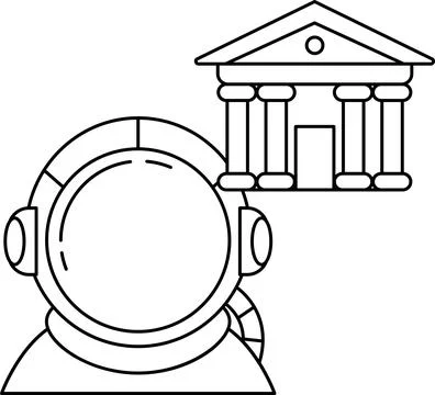 A man in a space suit is standing in front of a building Ilustración de archivo