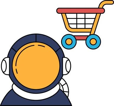 A man in a space suit is standing next to a shopping cart Illustration