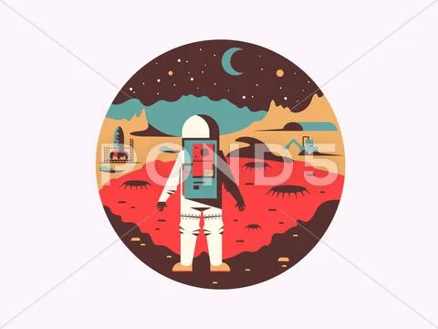 Man in space on unknown planet Stock Illustration