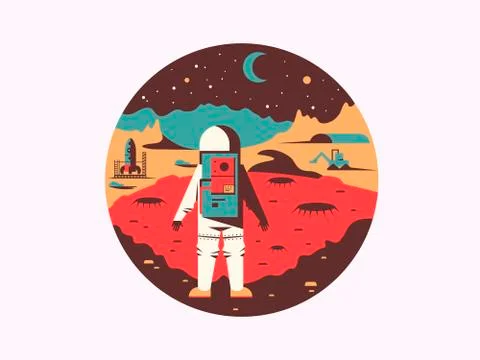 Man in space on unknown planet Stock Illustration