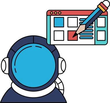 A man in a spacesuit is drawing on a computer screen Illustrazione stock