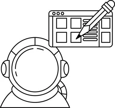 A man in a spacesuit is drawing on a computer screen Illustrazione stock