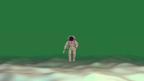 A man in spacesuit on green screen and an animation of astronaut floating with Stock Footage 335697325