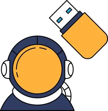 A man in a spacesuit is holding a USB drive Stock Illustration