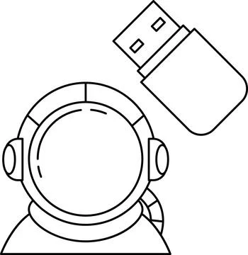 A man in a spacesuit is holding a USB drive Stock Illustration