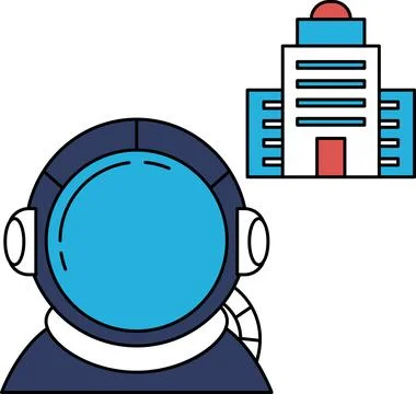 A man in a spacesuit is looking at a building Ilustración de archivo