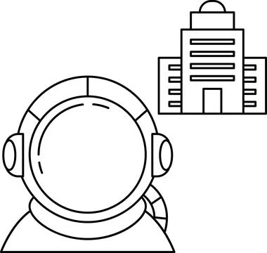 A man in a spacesuit is looking at a building Ilustración de archivo