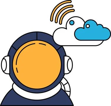A man in a spacesuit is looking up at a cloud Stock Illustration