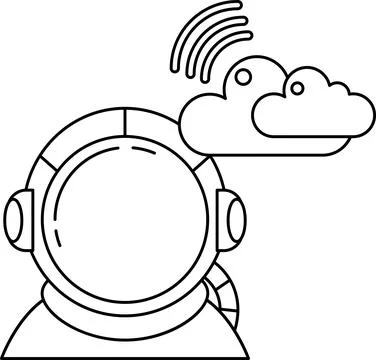 A man in a spacesuit is looking up at a cloud Stock Illustration