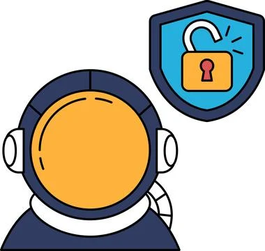 A man in a spacesuit is standing in front of a locked door イラスト素材