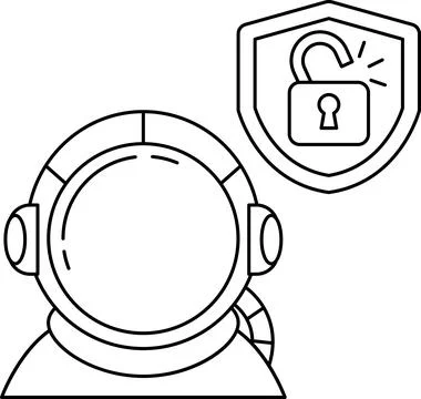 A man in a spacesuit is standing in front of a locked door イラスト素材
