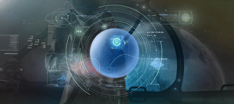 A man in a spacesuit studies data from Mars. 3D render イラスト素材