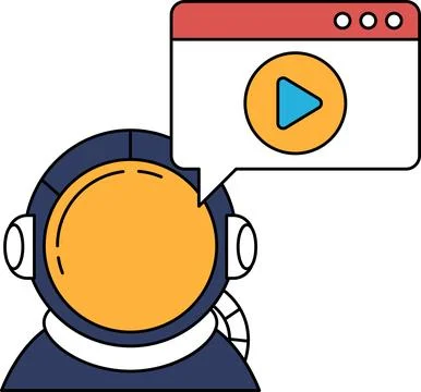 A man in a spacesuit is talking to a computer screen イラスト素材