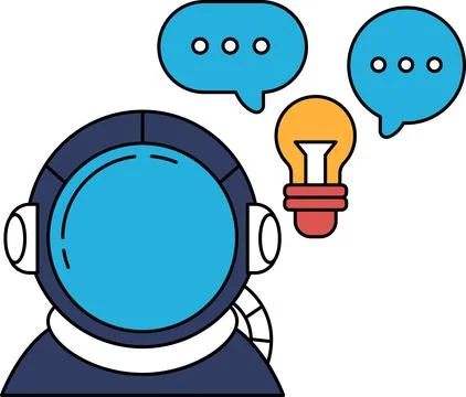 A man in a spacesuit is talking to a light bulb Stock Illustration