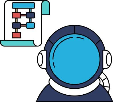 A man in a spacesuit is wearing a headset and looking at a diagram Stock Illustration