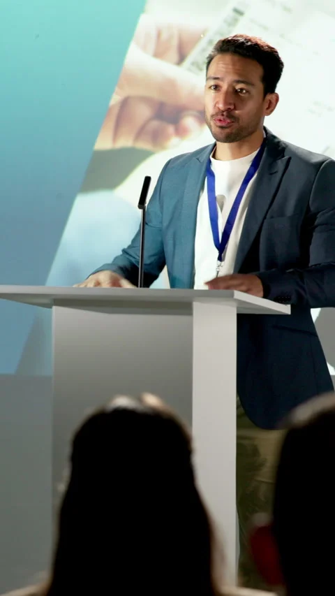 Man, speaker or presentation at seminar for business, upskill workshop or Stock Footage 343707424