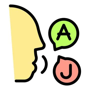 Man speaking different languages fluently with speech bubbles around head Stock Illustration