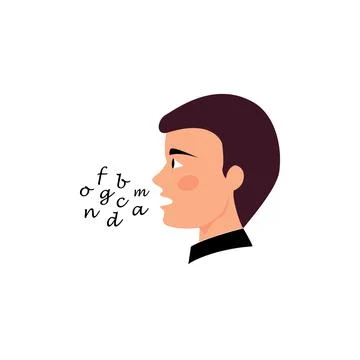 Man speaking, man speech on white background, man talking, head front view Stock Illustration