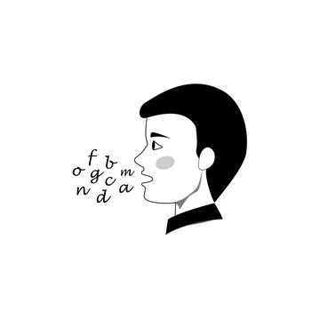 Man speaking, man speech on white background, man talking, head front view Illustrazione stock