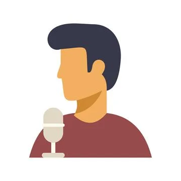 Man speaking into microphone podcasting broadcasting communication Illustrazione stock