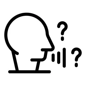 Man speaking with question marks, asking questions icon Ilustração Stock