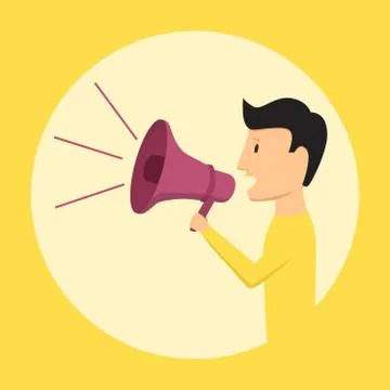 Man speaking through megaphone. Vector illustration Stock Illustration