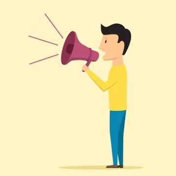 Man speaking through megaphone. Vector illustration 스톡 일러스트