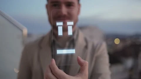 Man speaks with AI SUPPORT BOT, virtual assistance, Portrait of Startup Digital Stock Footage 232729121