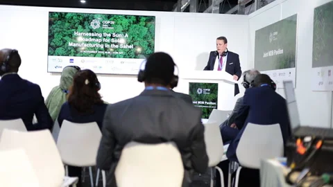A man speaks at a climate change seminar in Baku Stock Footage 293191839