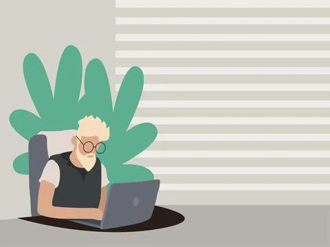 Man with spec working with laptop Stock Illustration