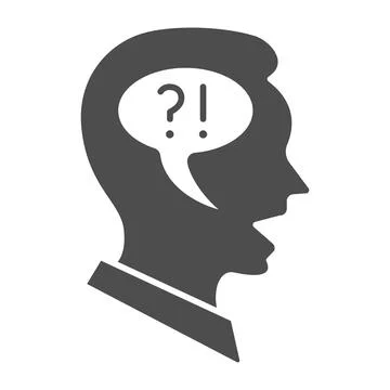 Man, speech balloon in head, question, exclamation solid icon, thought concept Stock Illustration