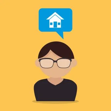 Man with speech bubble and house Stock Illustration