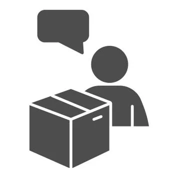 Man with speech bubble with box solid icon, Logistics delivery symbol, client イラスト素材