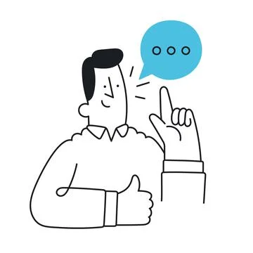 Man with speech bubble holding up his index finger and giving advice. Outline Stock Illustration