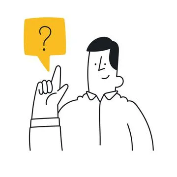 Man with speech bubble holding up his index finger and asking question. Outli Stock Illustration
