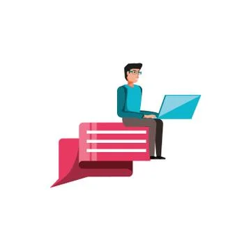 Man with speech bubble in shape rectangle Stock Illustration