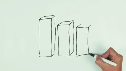 Man speed draw dimensional currency chart with black sharpie pen on whiteboard Video stock 73045310