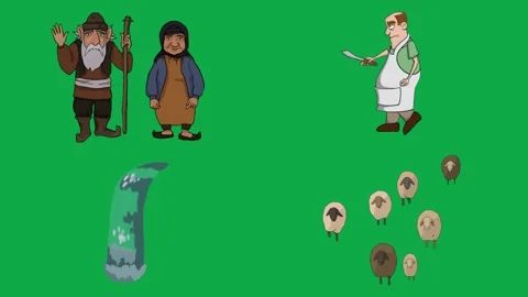 Man Spell Magic Sheep 2d animated cartoon character on green screen High Stock Footage 334703654