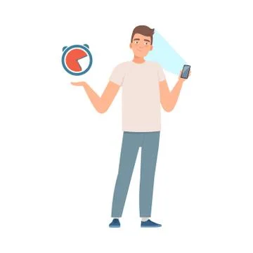 Man spend a lot of time sufering the phone vector illustration Stock Illustration