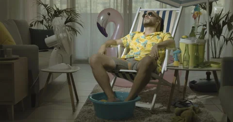 Man spending summer vacations at home Stock Footage 162384715