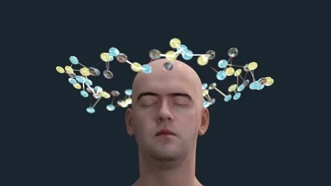 Man with spheres orbiting around his head Stock Footage 263066759