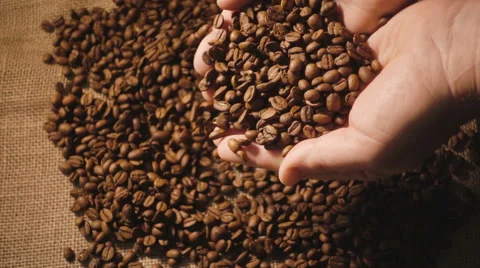 Man spilling coffee beans from hands, slow motion Stock Footage 55372652