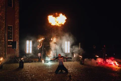 Man spits fire Stock Photos