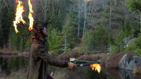 Man spitting fire and dancing in jamming Stock Footage 145005416