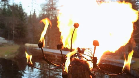 Man spitting fire during fire jamming Stock Footage 145008929