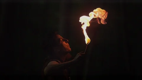 Man spitting fire Stock Footage 86454540