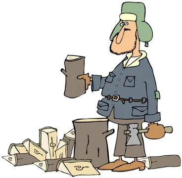 Man splitting firewood Stock Illustration
