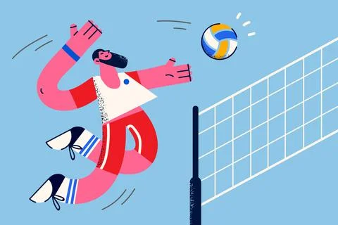 Man in sportswear play volleyball in gym Stock Illustration
