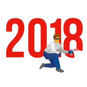 Man with sprayer writes number Stock-Illustration